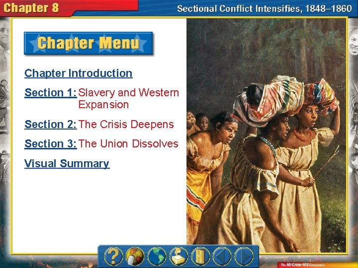 Chapter Introduction Section 1: Slavery and Western Expansion Section 2: The Crisis Deepens Section