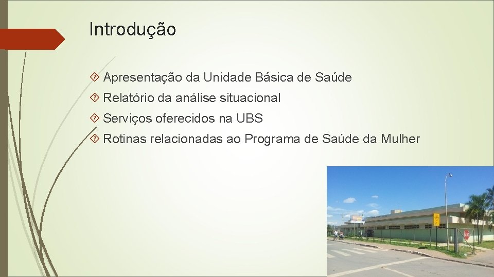 Introdução Apresentação da Unidade Básica de Saúde Relatório da análise situacional Serviços oferecidos na