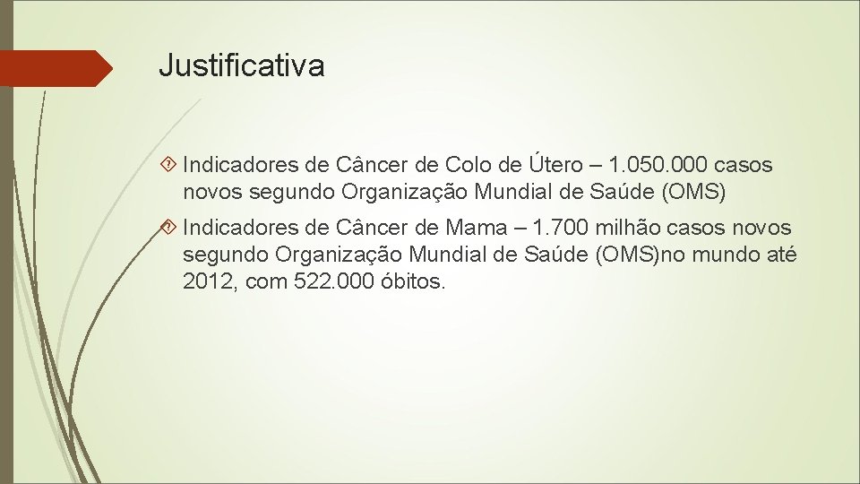 Justificativa Indicadores de Câncer de Colo de Útero – 1. 050. 000 casos novos