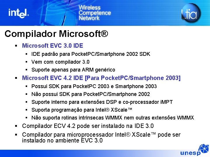 Compilador Microsoft® Microsoft EVC 3. 0 IDE padrão para Pocket. PC/Smartphone 2002 SDK Vem