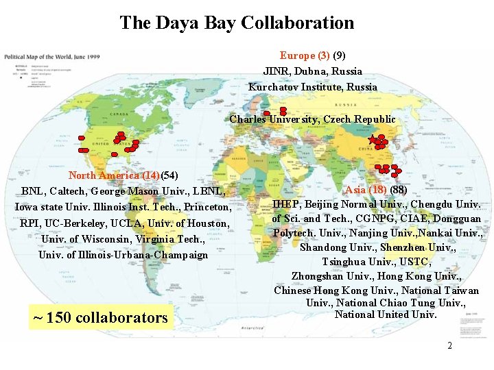 The Daya Bay Collaboration Europe (3) (9) JINR, Dubna, Russia Kurchatov Institute, Russia Charles