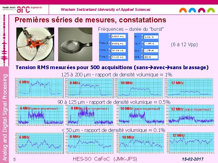 Western Switzerland University of Applied Sciences Premières séries de mesures, constatations Fréquences – durée