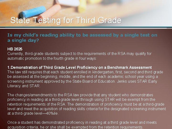 State Testing for Third Grade Is my child’s reading ability to be assessed by
