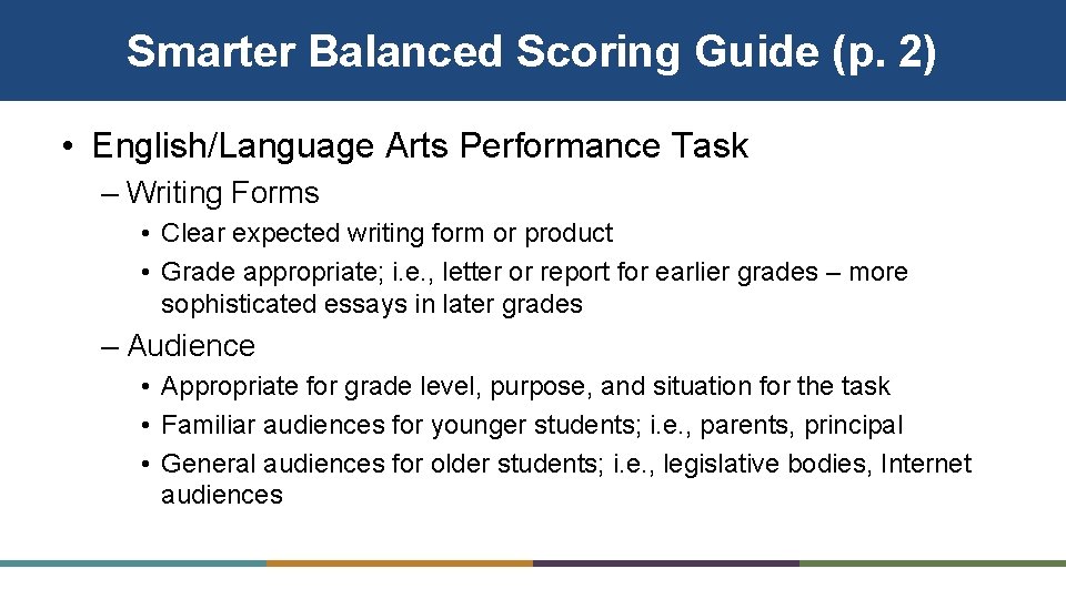 Smarter Balanced Scoring Guide (p. 2) • English/Language Arts Performance Task – Writing Forms