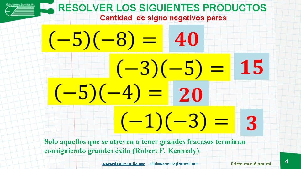 RESOLVER LOS SIGUIENTES PRODUCTOS Cantidad de signo negativos pares Solo aquellos que se atreven