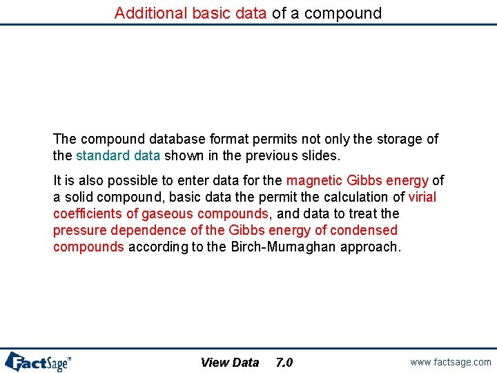 Additional basic data of a compound The compound database format permits not only the