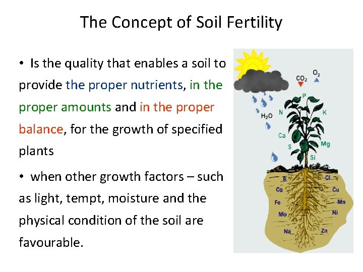 The Concept of Soil Fertility • Is the quality that enables a soil to