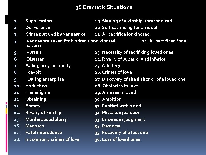 36 Dramatic Situations 1. 2. 3. 4. 5. 6. 7. 8. 9. 10. 11.