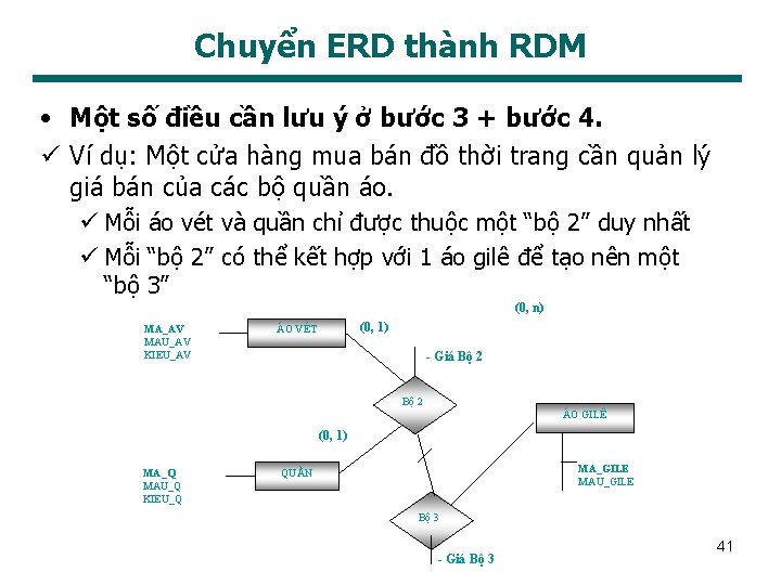 Chuyển ERD thành RDM • Một số điều cần lưu ý ở bước 3