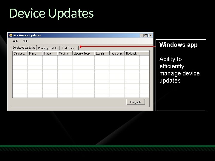 Device Updates Windows app Ability to efficiently manage device updates 