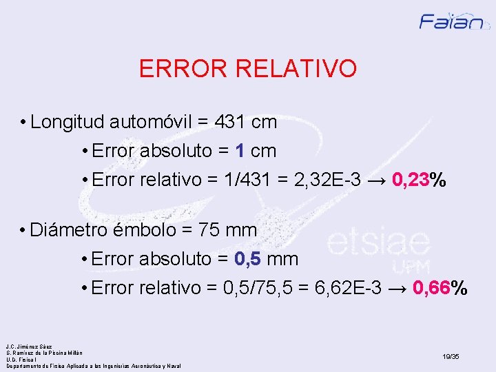 ERROR RELATIVO • Longitud automóvil = 431 cm • Error absoluto = 1 cm
