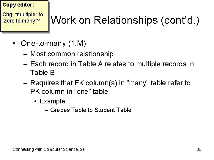 Copy editor: Chg. “multiple” to “zero to many”? Step 4: Work on Relationships (cont’d.