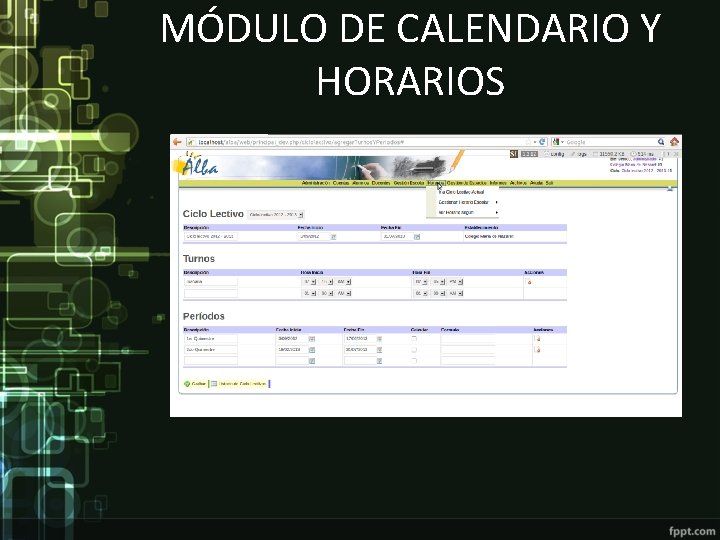 MÓDULO DE CALENDARIO Y HORARIOS 