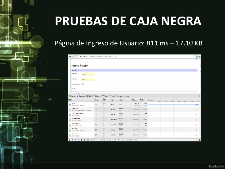 PRUEBAS DE CAJA NEGRA Página de Ingreso de Usuario: 811 ms – 17. 10