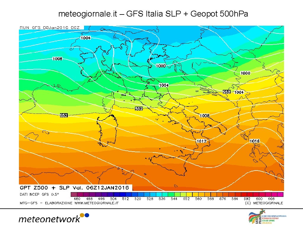 meteogiornale. it – GFS Italia SLP + Geopot 500 h. Pa 