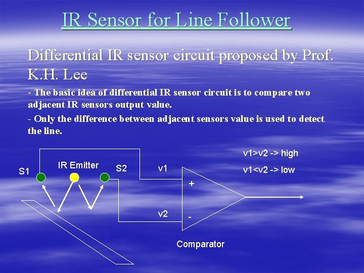 IR Sensor for Line Follower Differential IR sensor circuit proposed by Prof. K. H.