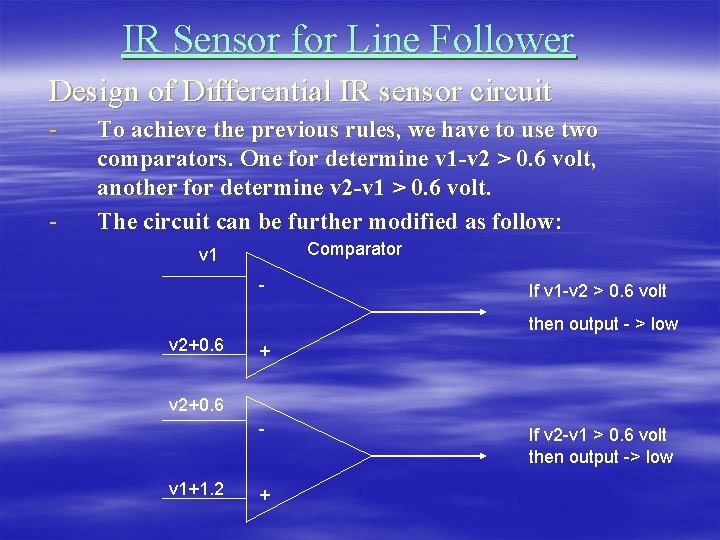 IR Sensor for Line Follower Design of Differential IR sensor circuit - - To