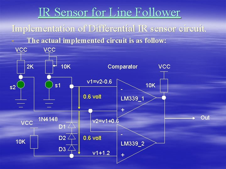 IR Sensor for Line Follower Implementation of Differential IR sensor circuit. - The actual