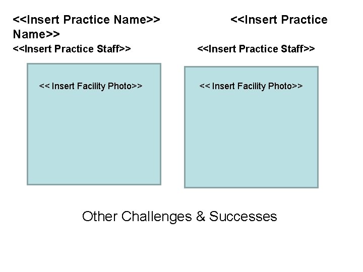 <<Insert Practice Name>> <<Insert Practice Staff>> << Insert Facility Photo>> Other Challenges & Successes