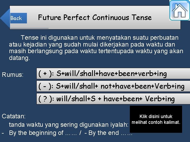 Back Future Perfect Continuous Tense ini digunakan untuk menyatakan suatu perbuatan atau kejadian yang
