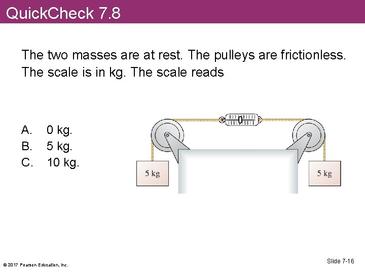 Quick. Check 7. 8 The two masses are at rest. The pulleys are frictionless.