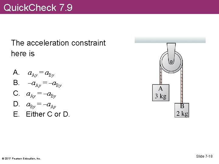 Quick. Check 7. 9 The acceleration constraint here is A. a. Ay = a.