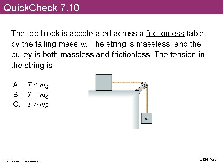 Quick. Check 7. 10 The top block is accelerated across a frictionless table by