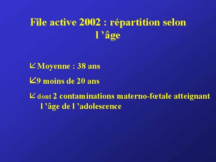 File active 2002 : répartition selon l ’âge å Moyenne : 38 ans å
