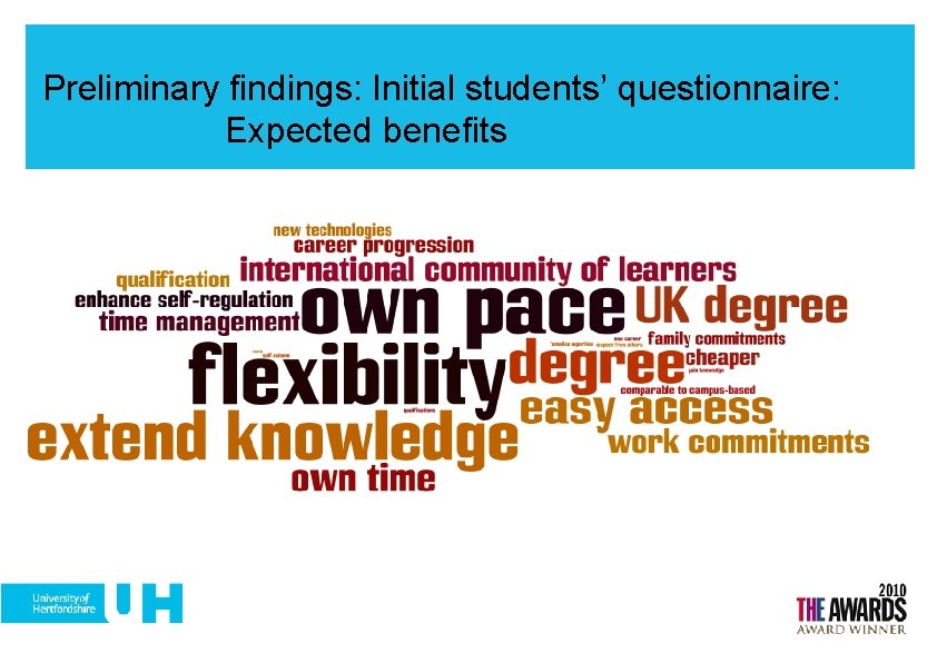Preliminary findings: Initial students’ questionnaire: Expected benefits 