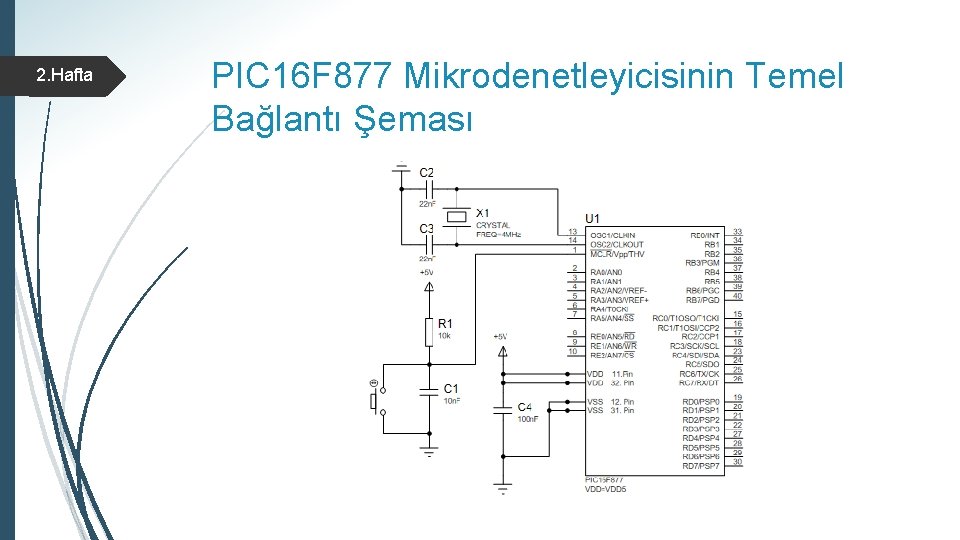 2. Hafta PIC 16 F 877 Mikrodenetleyicisinin Temel Bağlantı Şeması 