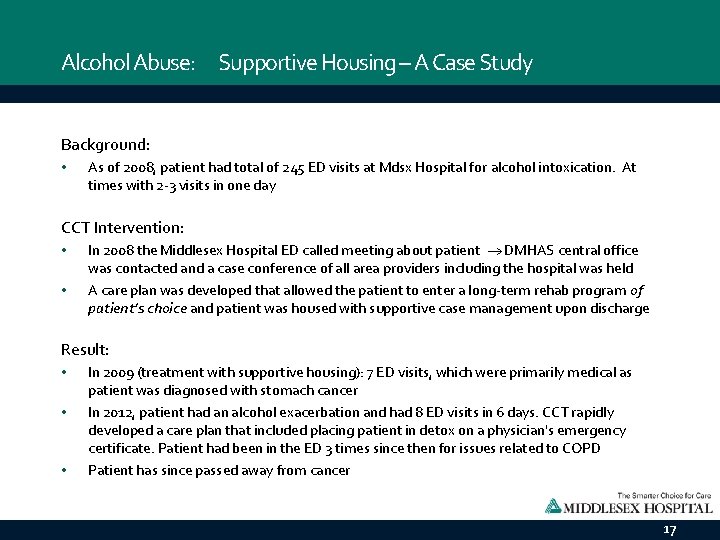 Alcohol Abuse: Supportive Housing – A Case Study Background: • As of 2008, patient