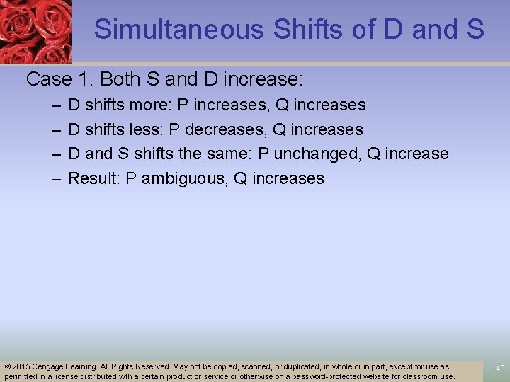 Simultaneous Shifts of D and S Case 1. Both S and D increase: –