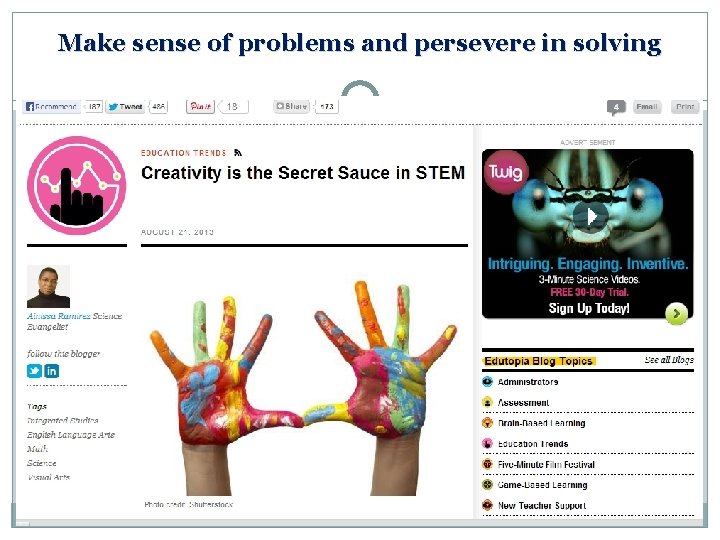 Make sense of problems and persevere in solving �Students don’t rely on teacher for