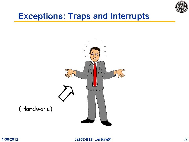 Exceptions: Traps and Interrupts (Hardware) 1/30/2012 cs 252 -S 12, Lecture 04 32 