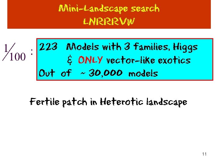 Mini-Landscape search LNRRRVW 223 Models with 3 families, Higgs & ONLY vector-like exotics Out