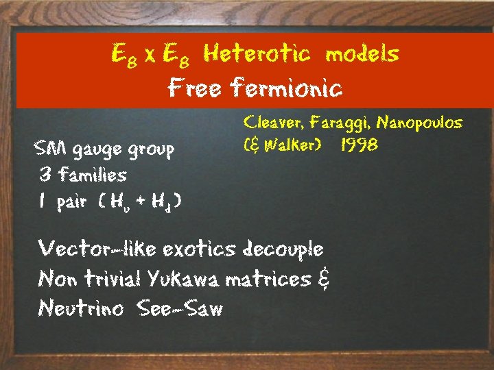E 8 x E 8 Heterotic models Free fermionic SM gauge group 3 families