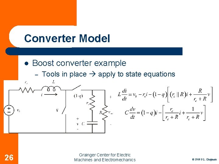 Converter Model l Boost converter example – 26 Tools in place apply to state