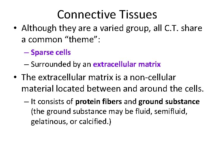 Connective Tissues • Although they are a varied group, all C. T. share a