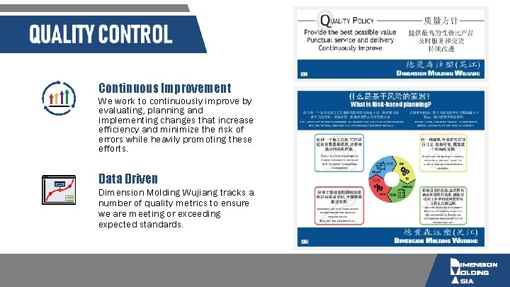 Continuous Improvement We work to continuously improve by evaluating, planning and implementing changes that