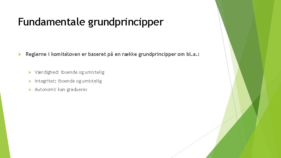 Fundamentale grundprincipper Ø Reglerne i komitéloven er baseret på en række grundprincipper om bl.