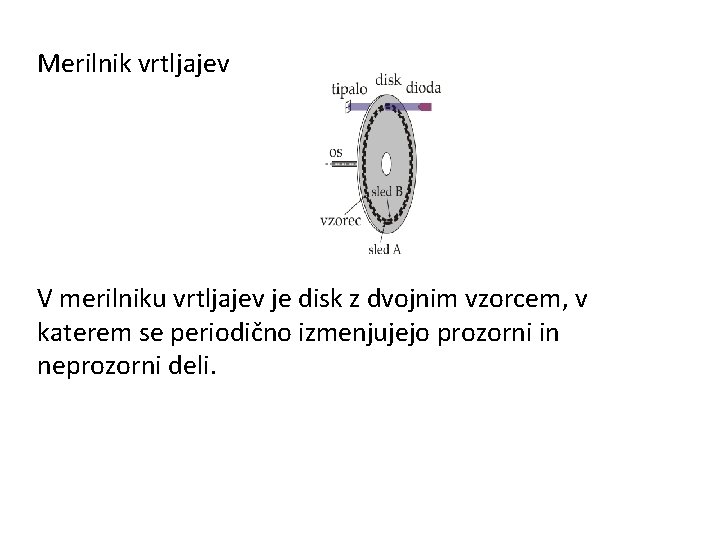 Merilnik vrtljajev V merilniku vrtljajev je disk z dvojnim vzorcem, v katerem se periodično