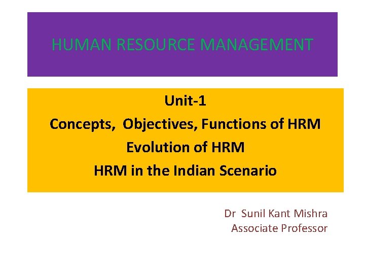 HUMAN RESOURCE MANAGEMENT Unit-1 Concepts, Objectives, Functions of HRM Evolution of HRM in the