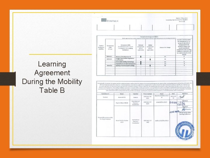 Learning Agreement During the Mobility Table B 