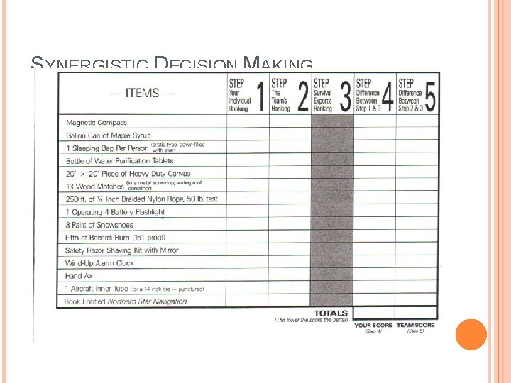 SYNERGISTIC DECISION MAKING 