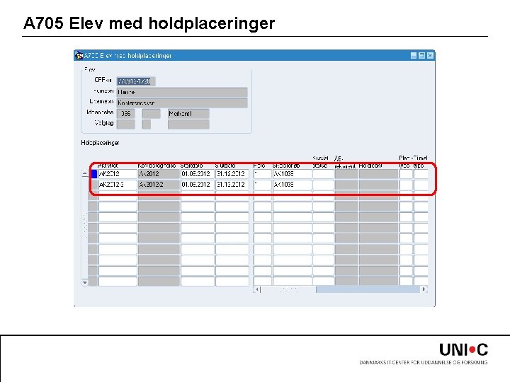 A 705 Elev med holdplaceringer 