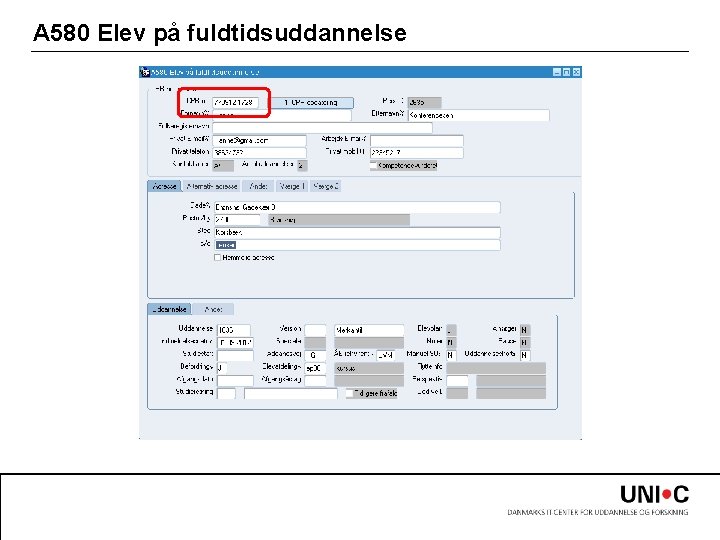 A 580 Elev på fuldtidsuddannelse 