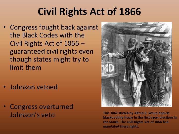 Civil Rights Act of 1866 • Congress fought back against the Black Codes with