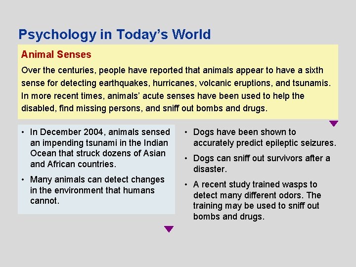 Psychology in Today’s World Animal Senses Over the centuries, people have reported that animals