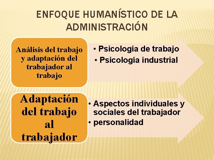 ENFOQUE HUMANÍSTICO DE LA ADMINISTRACIÓN Análisis del trabajo y adaptación del trabajador al trabajo