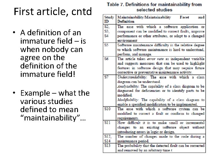 First article, cntd • A definition of an immature field – is when nobody